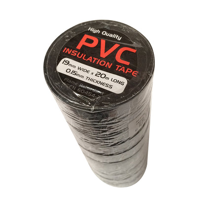 Black PVC Insulation Tape 20M x 19mm - 10 Pack From Workshop Plus