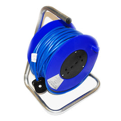 15M Blue Electric Cable Reel with Dual Sockets and Safety Thermal Trip From Workshop Plus